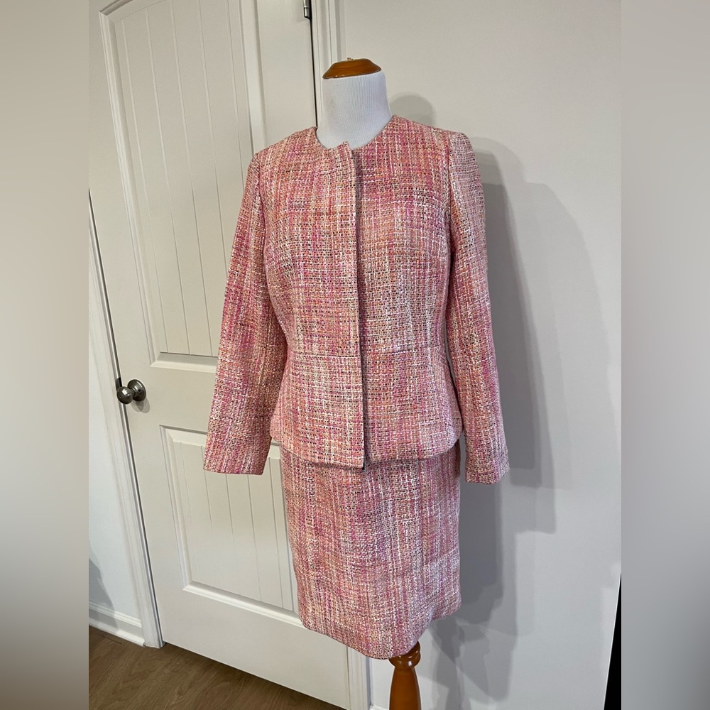 Talbots Multicolor pink Tweed Fabric 2 piece suit